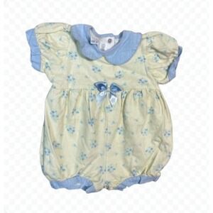 vintage 90s Carter's Baby Yellow Blue Floral Collared Romper Jumpsuit -‎ Size 9M